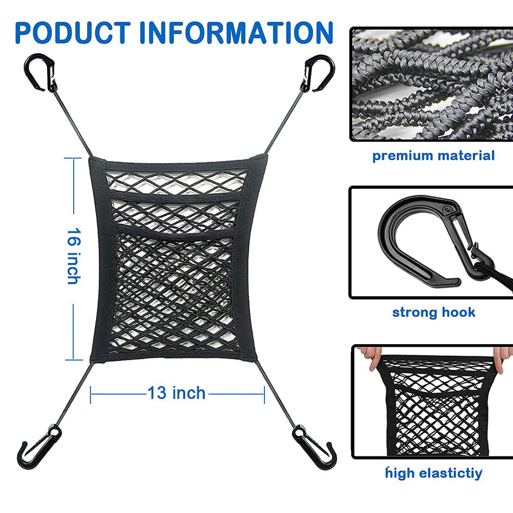 3-Layer Car Mesh Organizer, Seat Back Net Bag, Barrier of Backseat Pet Kids, Cargo Tissue Purse Hold