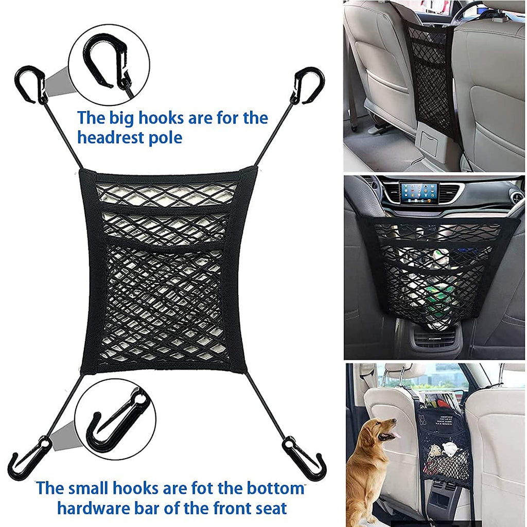 3-Layer Car Mesh Organizer, Seat Back Net Bag, Barrier of Backseat Pet Kids, Cargo Tissue Purse Hold