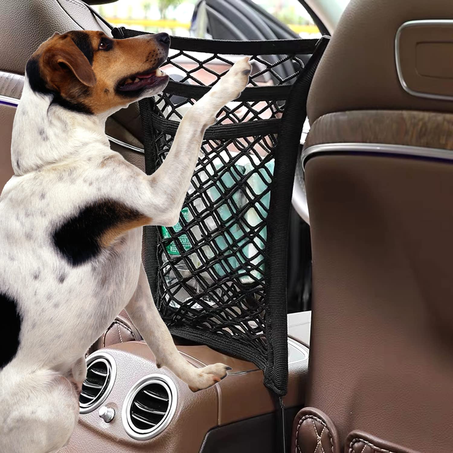 3-Layer Car Mesh Organizer, Seat Back Net Bag, Barrier of Backseat Pet Kids, Cargo Tissue Purse Hold