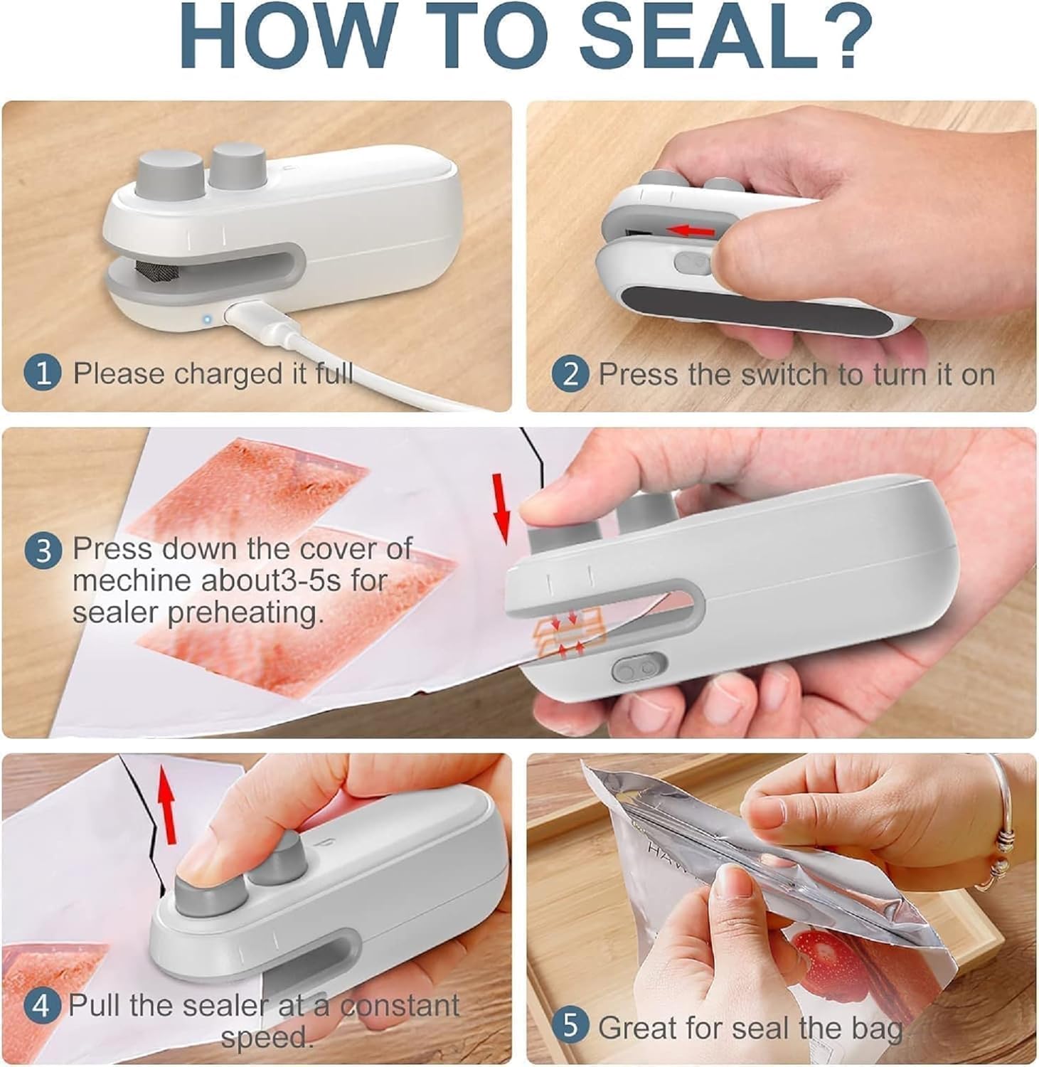 Electric Bag Sealer with Cutter for Plastic Bags